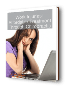 blog picture of a book cover with lady sitting at computer with neck pain